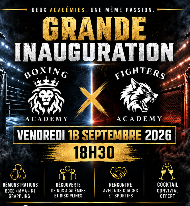 Inauguration vendredi 18 septembre 2026 - Boxing Academy & Fighters Academy - Saint Brieuc Inauguration vendredi 18 septembre 2026 - Boxing Academy & Fighters Academy - Saint Brieuc